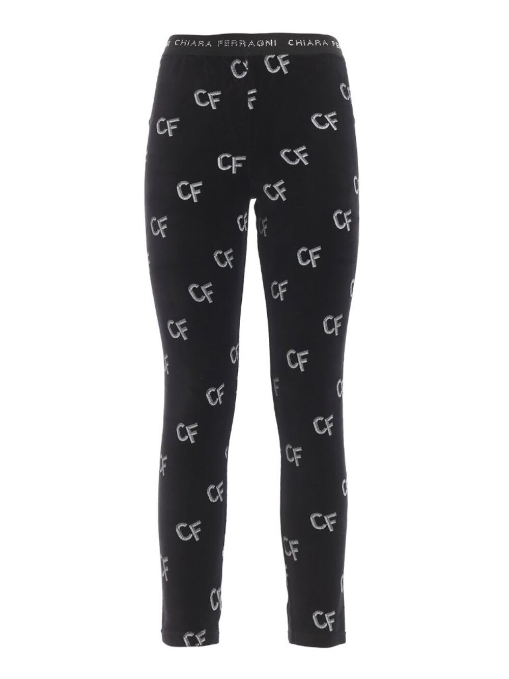 NWT $284 Chiara Ferragni Monogram Crystal Embellished Chenille Leggings Black Si